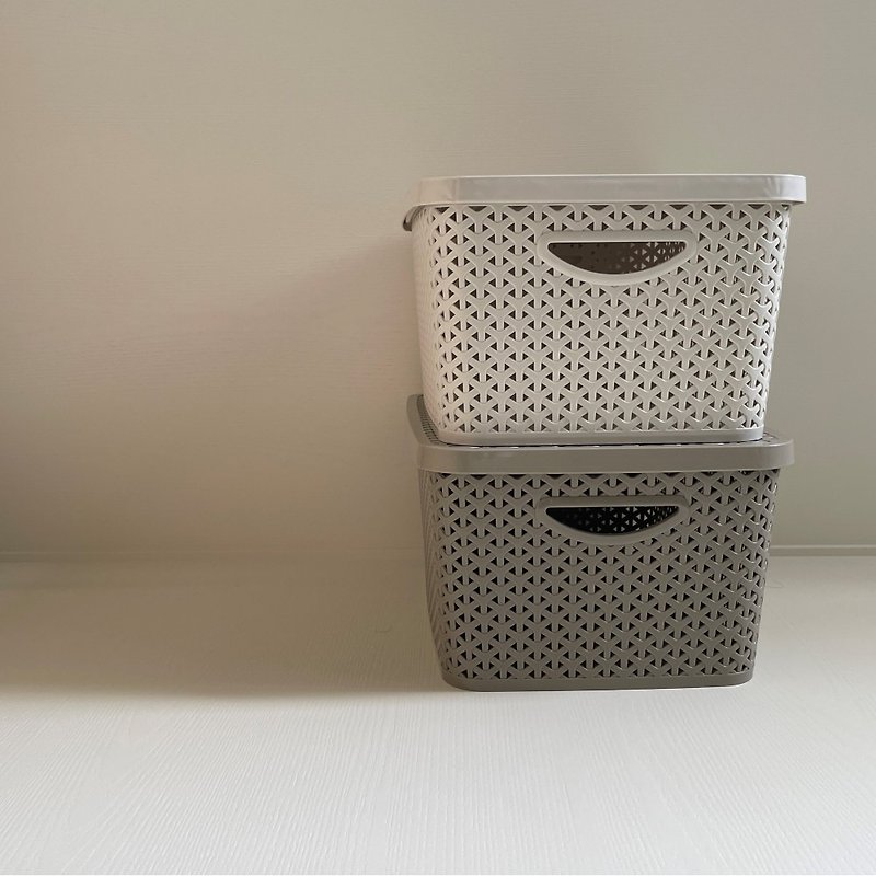 Multiple offers - Woven storage box organizer box with unprinted style made in Taiwan, size S, rectangular and high, with lid - กล่องเก็บของ - พลาสติก ขาว