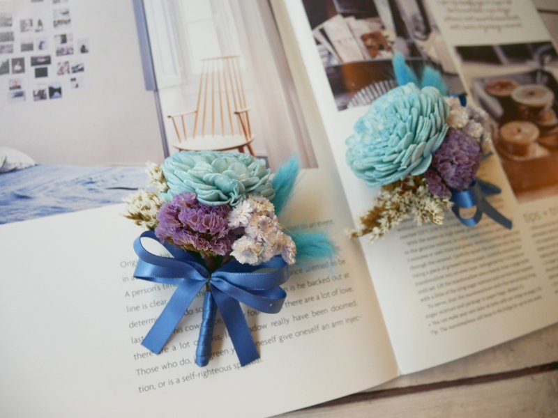 乾燥花胸花【海天一色】伴郎胸花/主婚人/藍/客製化 - 胸花/手腕花 - 植物．花 藍色