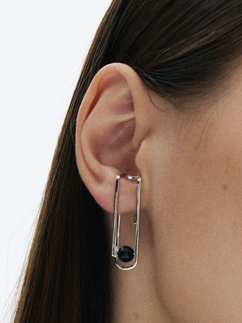 dashbrand DJ01 Paperclip Ear Cuff B - Silver / Black (Tiger Eye) Minimal Jewelry - 耳環/耳夾/耳骨夾 - 純銀 銀色
