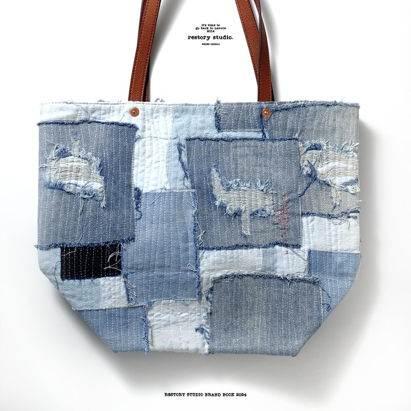 TOTE BAG  VINTAGE 個性原創復古 DIY 手工牛仔拼布托特包 - 手提包/手提袋 - 其他材質 