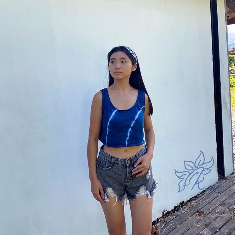 Indigo dyed short cotton vest shipped in two pieces in your choice of colors - Women's Vests - Cotton & Hemp Blue