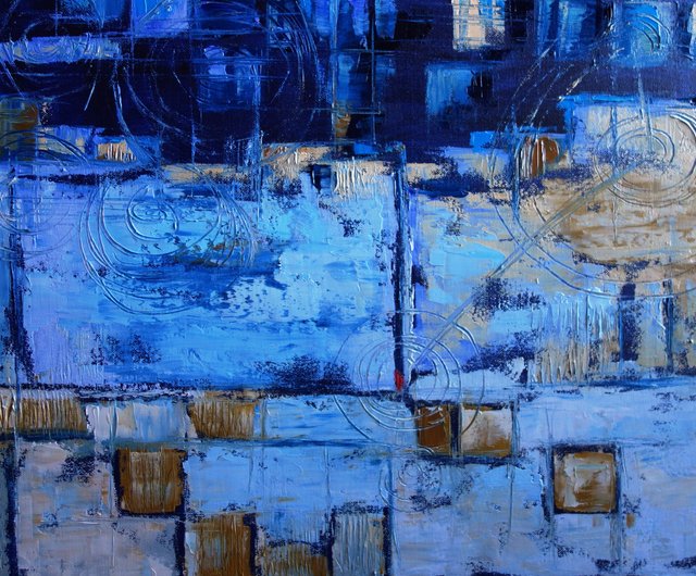 油絵　抽象　オリジナル 抽象スカイライン絵画油絵オリジナルアートアートワーク