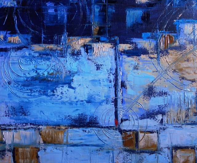 抽象画 青 油彩画 油絵 オリジナル 抽象画10 “Deep blue and light.” S8号(45.5×45.5cm) | yk3art