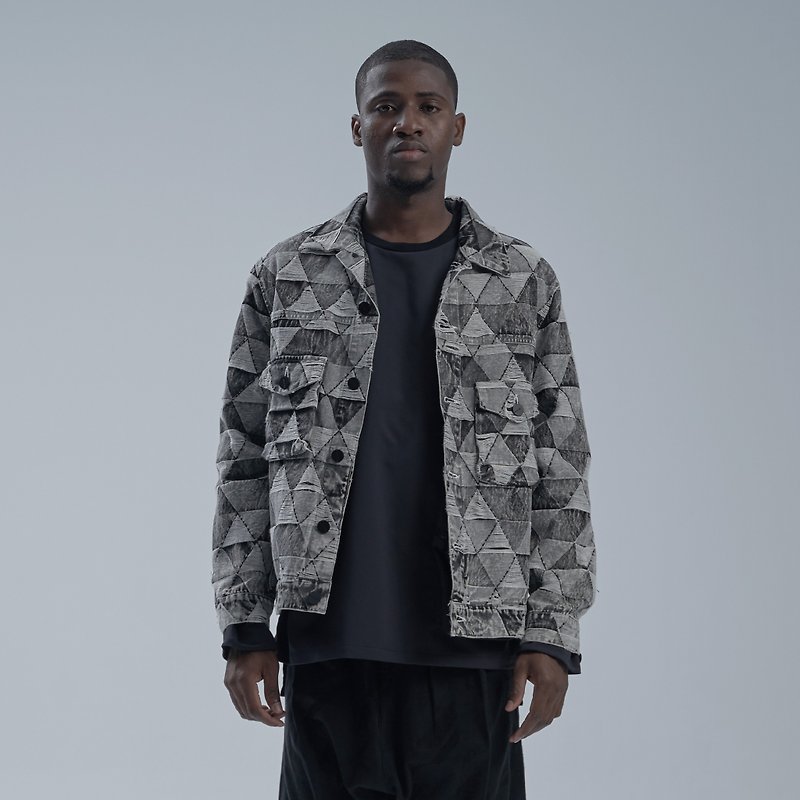 DYCTEAM-SISYPHUS / Snow wash jacquard jacket - Men's Coats & Jackets - Cotton & Hemp Gray
