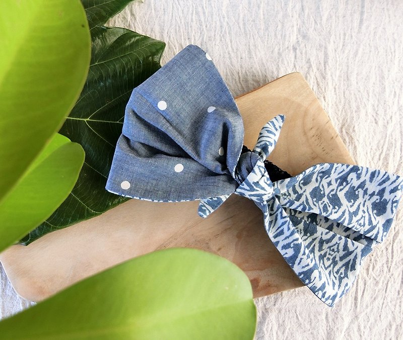 Geometry and dot double-sided hair band - Hair Accessories - Cotton & Hemp Blue