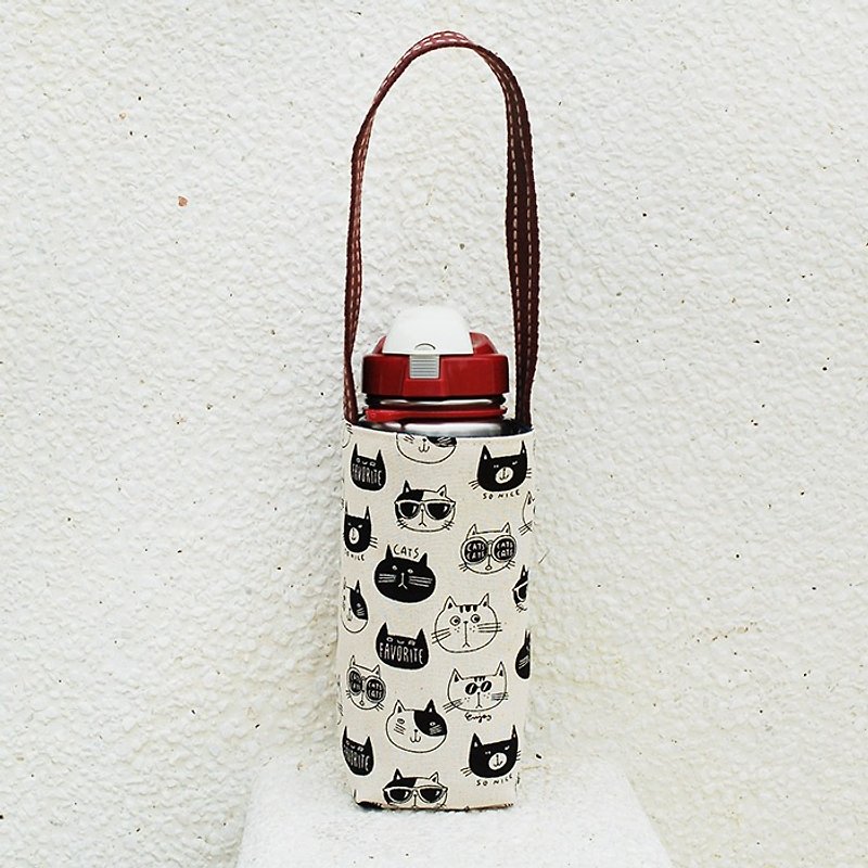 Cat head kettle bag / cup sets - ถุงใส่กระติกนำ้ - ผ้าฝ้าย/ผ้าลินิน สีดำ