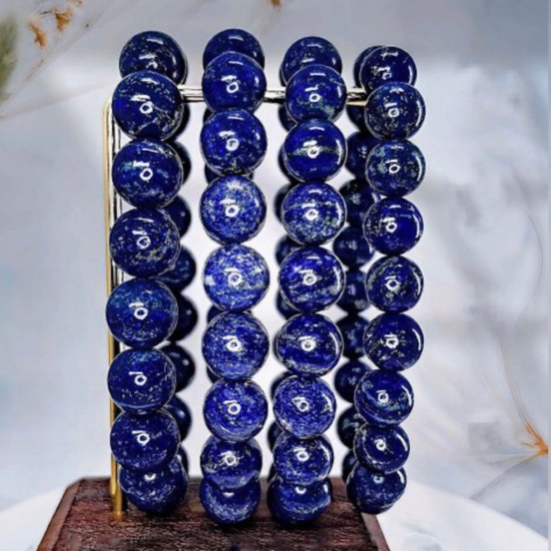 [Sky Blue Lapis Gold] Natural Afghan Lapis Lazuli Bracelet - สร้อยข้อมือ - คริสตัล สีน้ำเงิน