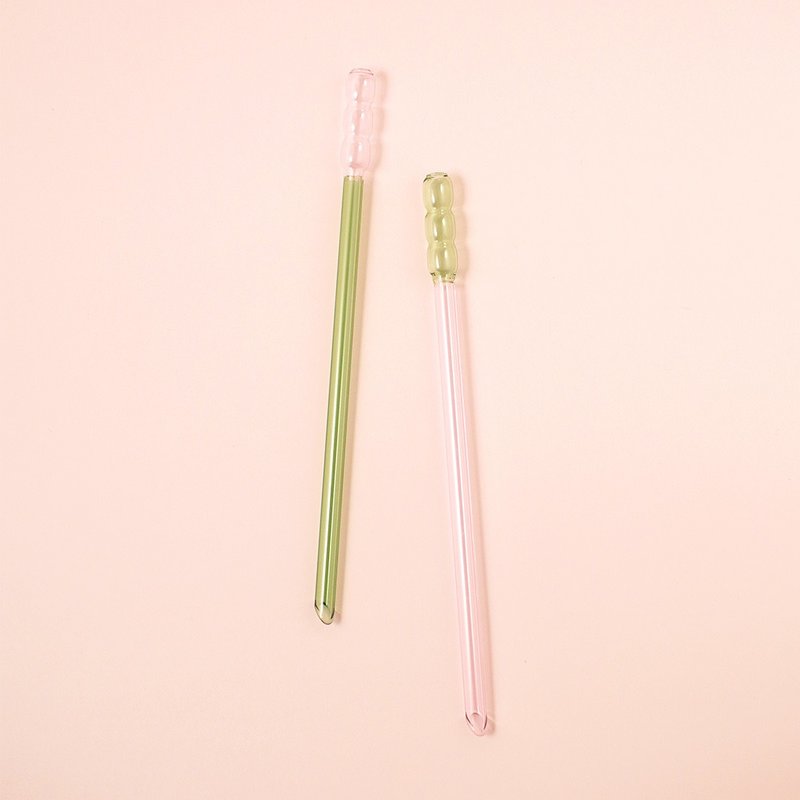 GOODGLAS | Two-color straws in a single set-pink & green/round ball style - Reusable Straws - Glass Transparent