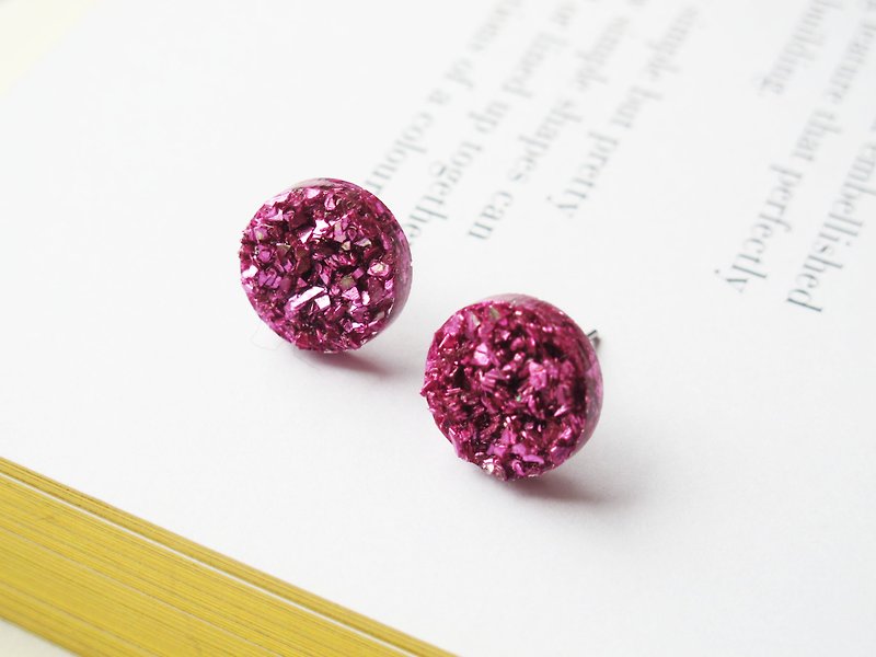  Rosy Garden Pink rocks chip resin earrings - ต่างหู - วัสดุอื่นๆ สึชมพู