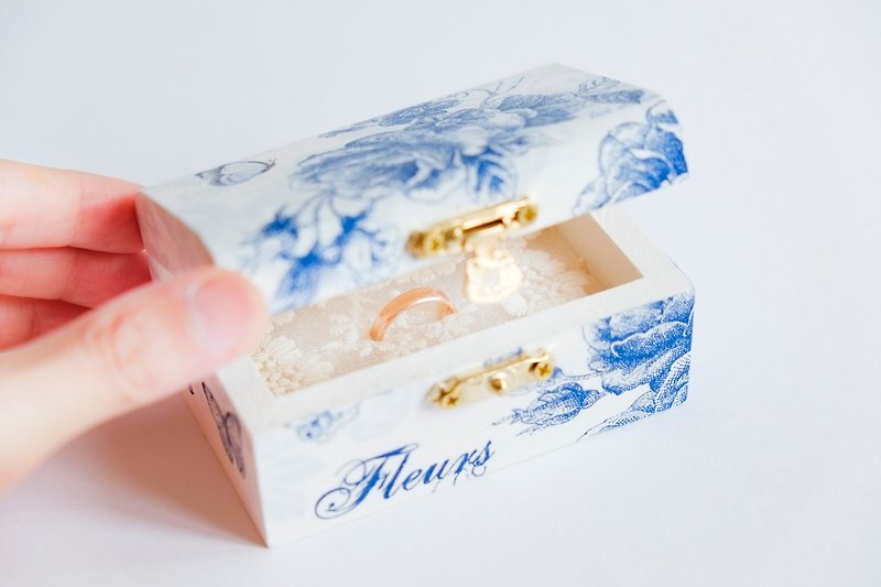 Customized Signature Handmade - Wedding / Engagement Ring Box - General Rings - Wood Blue