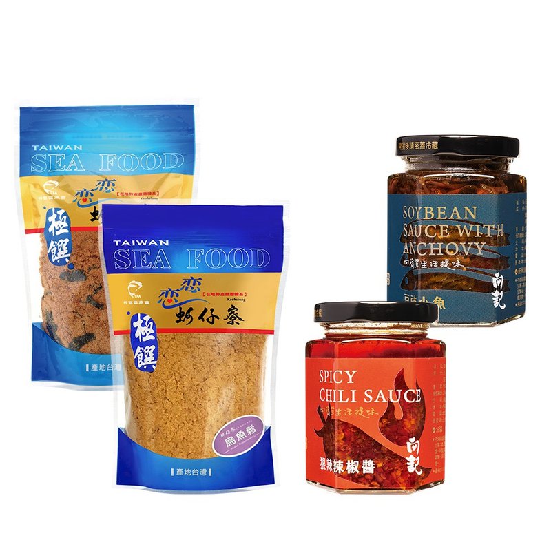 【真匯吃嚴選】米食粥品超級配四入組 (豆豉小魚、狠辣辣椒醬、烏 - 零食/點心 - 塑膠 藍色