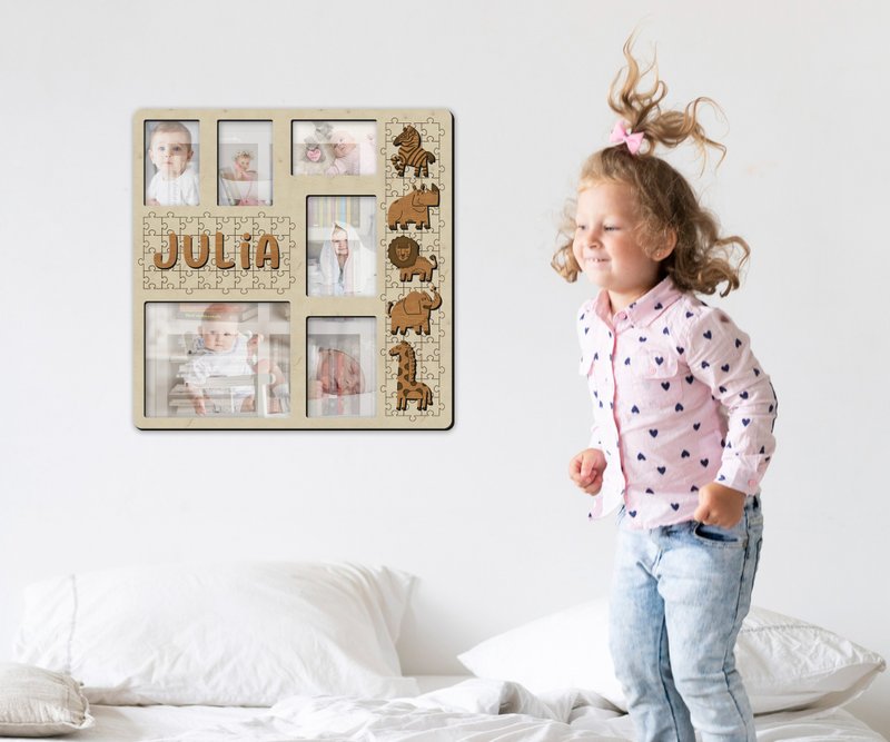 Personalized kids picture frame Cute animal decor Baby shower Custom Playroom - 相框/畫框 - 木頭 白色