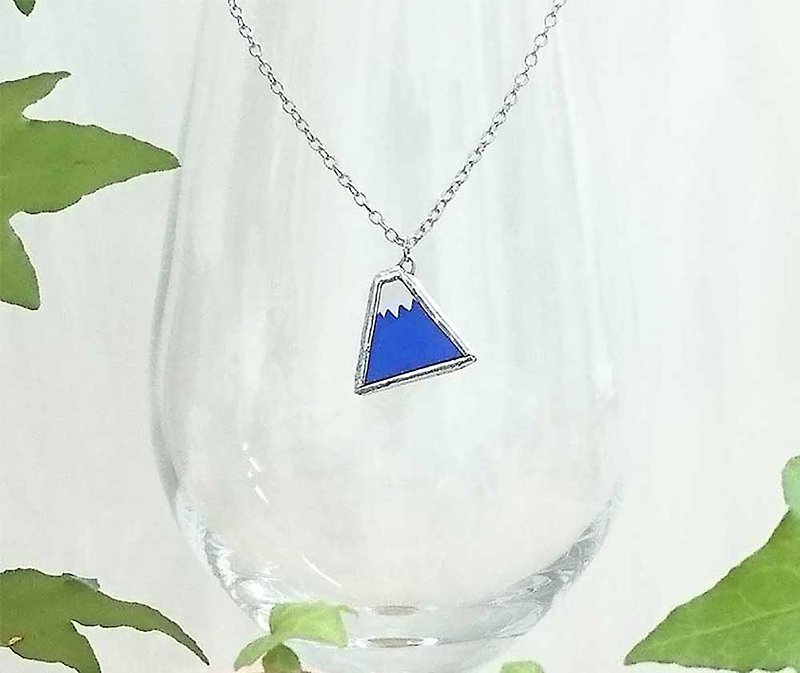 Stained glass necklace [Kororin Mt. Fuji] - Necklaces - Glass Blue