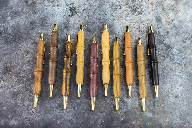 木製手工按壓式原子筆 含雷射刻字 客製 木頭筆【竹節系列 金色】 - 原子筆/中性筆 - 木頭 多色