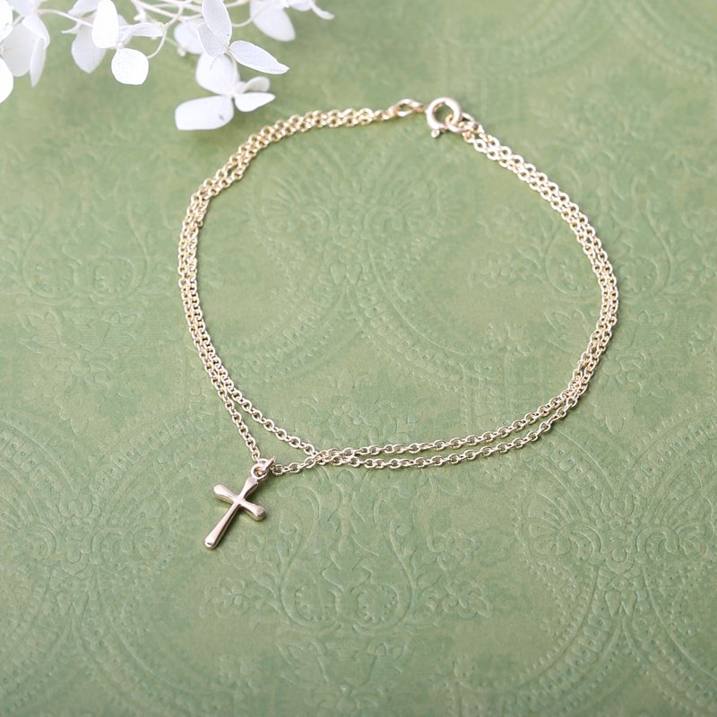 14KGF Gold-filled Gold Simple Cross bracelet Birthday Valentine's Day Gift - สร้อยข้อมือ - เครื่องประดับ สีทอง