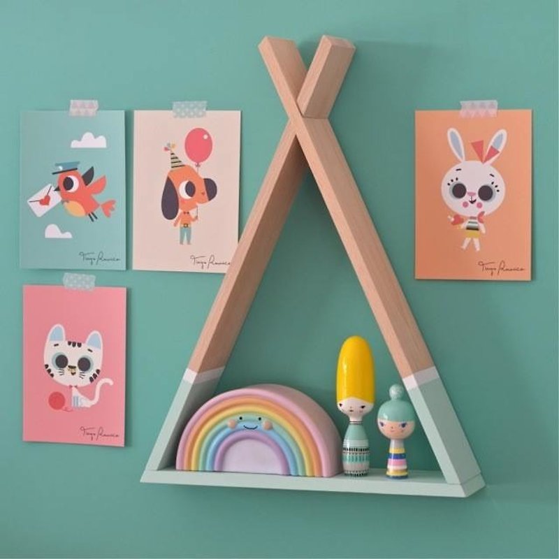 【絕版出清】荷蘭 Petit Monkey – 粉綠三角組合置物架 - 壁貼/牆壁裝飾 - 木頭 