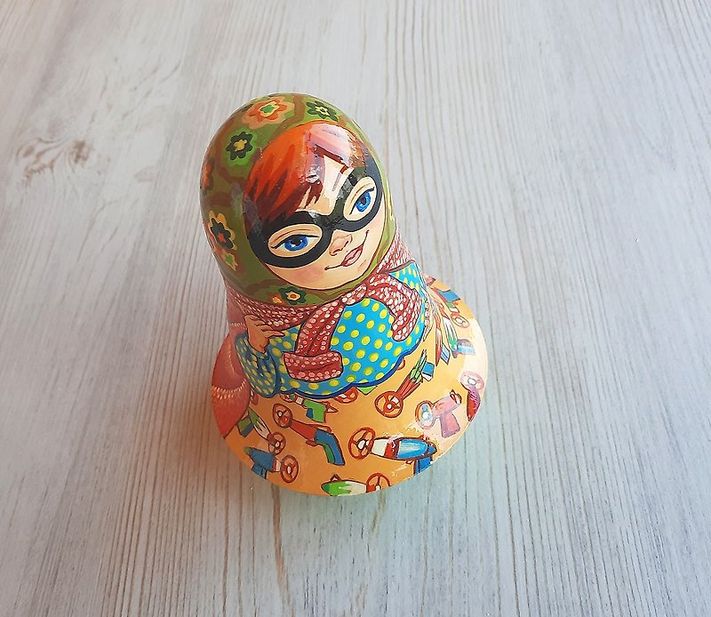 Nevalyashka Russian wooden music doll toy modern art painting - Kids' Toys - Wood Multicolor