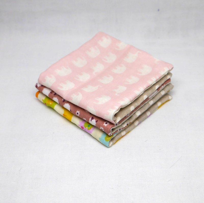 Japanese Handmade 6 layer of gauze mini-handkerchief/ 3 pieces in 1unit - ผ้ากันเปื้อน - ผ้าฝ้าย/ผ้าลินิน สึชมพู