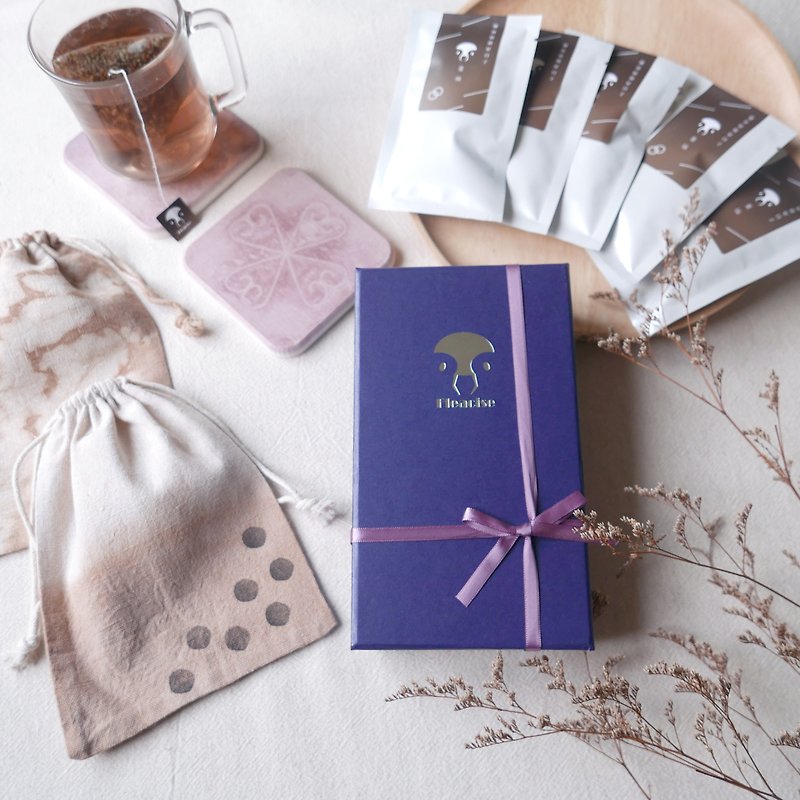 [Christmas flash free shipping] scented tea gift box plant dye storage bag iron window flower stitch dyeing absorbent coaster Christmas gift - ชา - ผ้าฝ้าย/ผ้าลินิน สีกากี