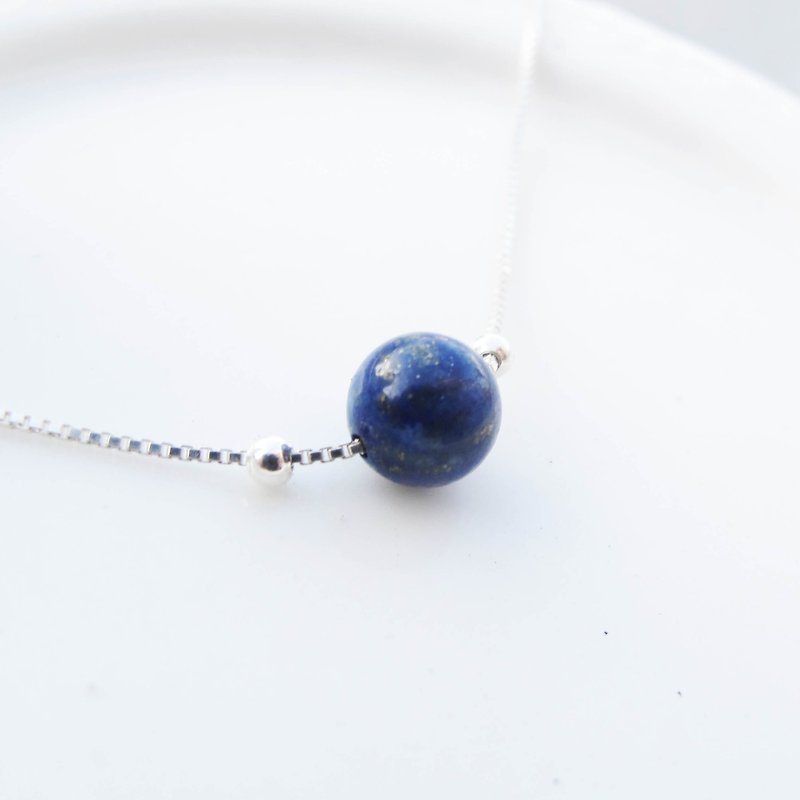 [Crystal Necklace] Lapis Lazuli | Sterling Silver Small Crystal Positive Energy Collarbone Necklace | - Collar Necklaces - Sterling Silver Blue