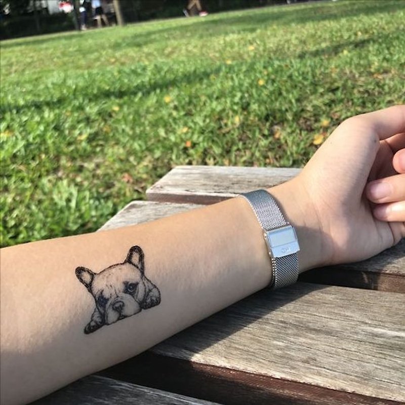 TOOD 紋身貼紙 | 手臂位置八哥犬動物描繪刺青圖案紋身貼紙 (2枚) - 紋身貼紙/刺青貼紙 - 紙 黑色