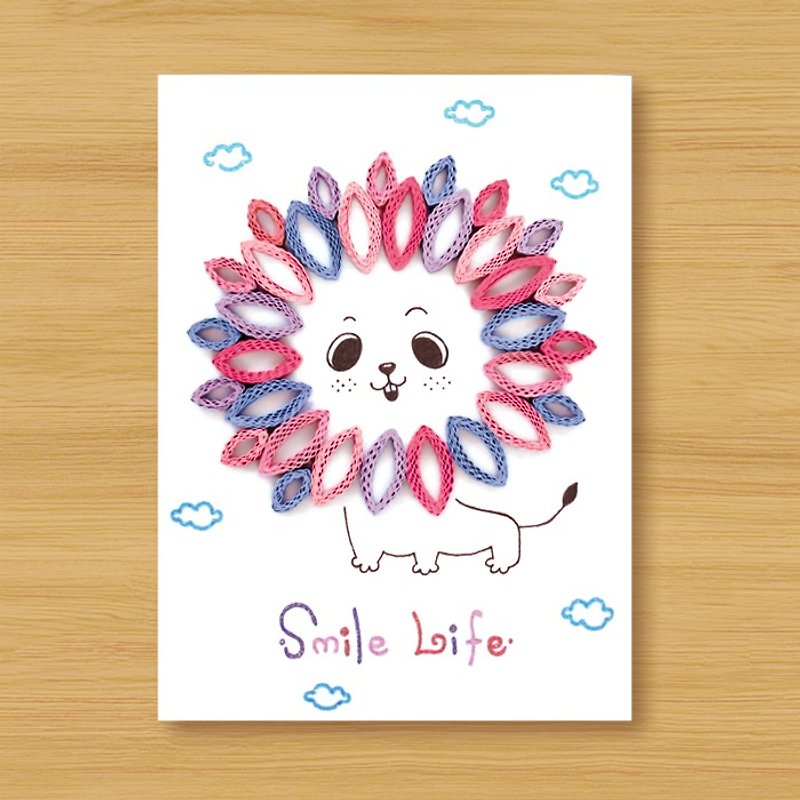 Handmade Roll Paper Card _ Little Lion Smile Life_C - Cards & Postcards - Paper Pink