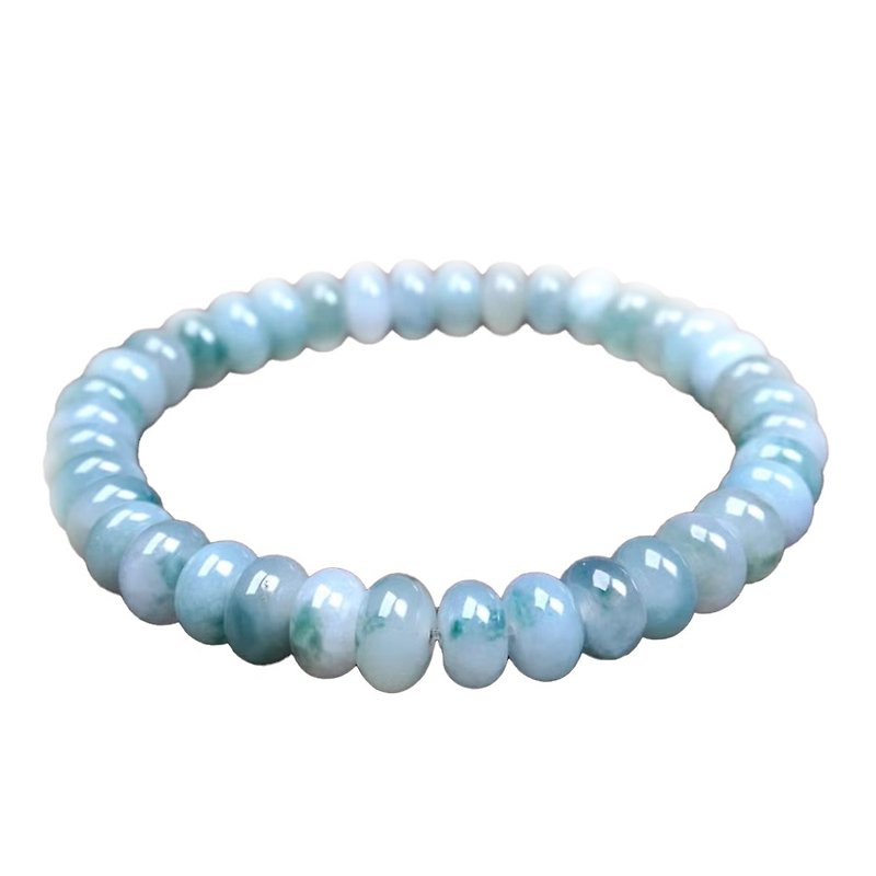 Ice type floating blue flower jadeite hand beads | Natural Burmese jade A grade jadeite | Gift giving - Bracelets - Jade Multicolor