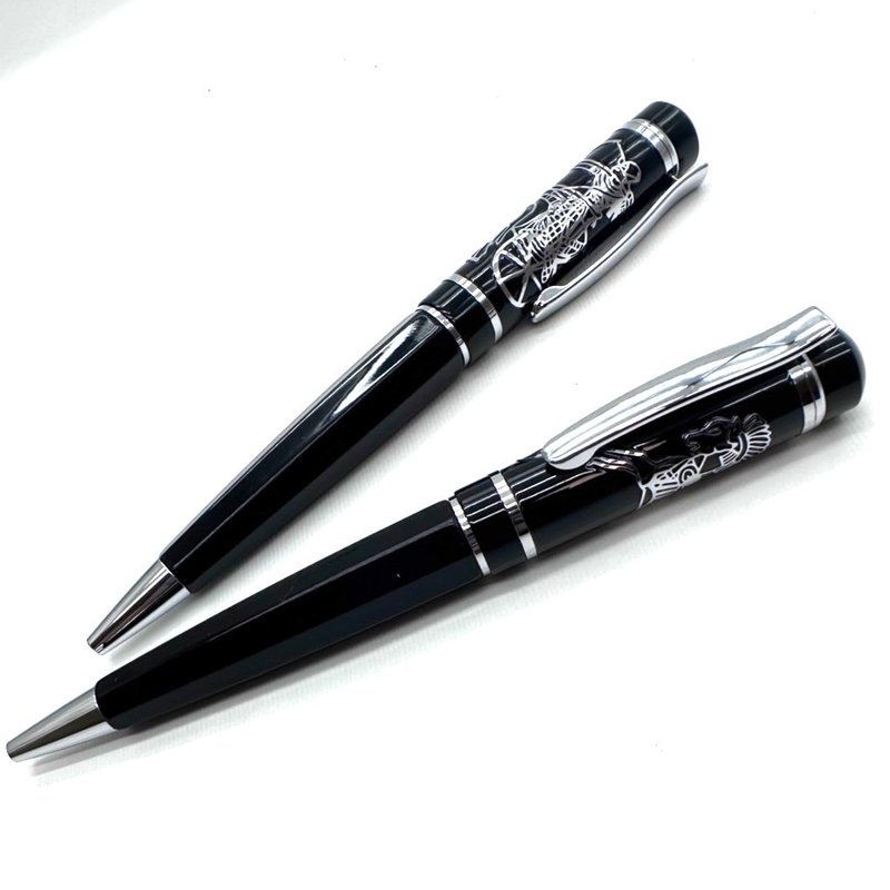 All-metal octagonal pen, noble black piano paint, 360-degree surround engraving ball pen, Tiger Crane - ปากกา - โลหะ 