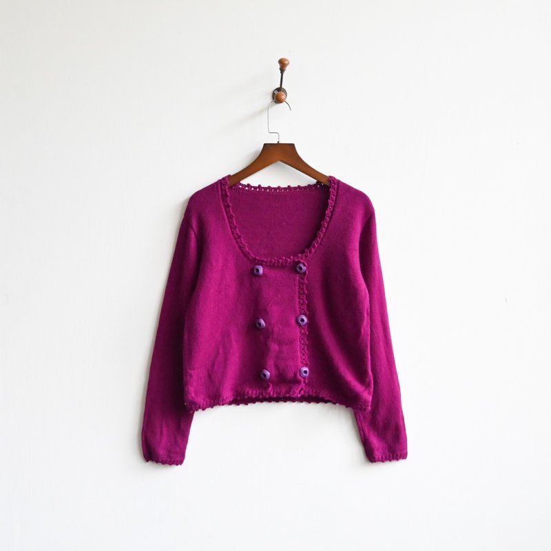 【蛋植物古著】紫陽花道開襟古著毛衣 - 女裝毛衣/針織衫 - 其他人造纖維 