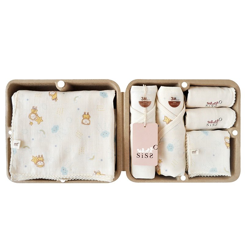 [SISSO Organic Cotton] Cloud Feifei Shu Cotton Gauze Six Piece Gift Box 3M - Baby Gift Sets - Cotton & Hemp White
