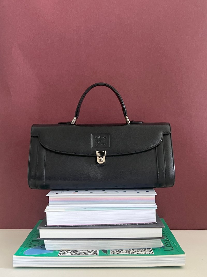 中古Burberry's皮革黑色手提包 日本中古二手vintage - 手提包/手提袋 - 真皮 黑色
