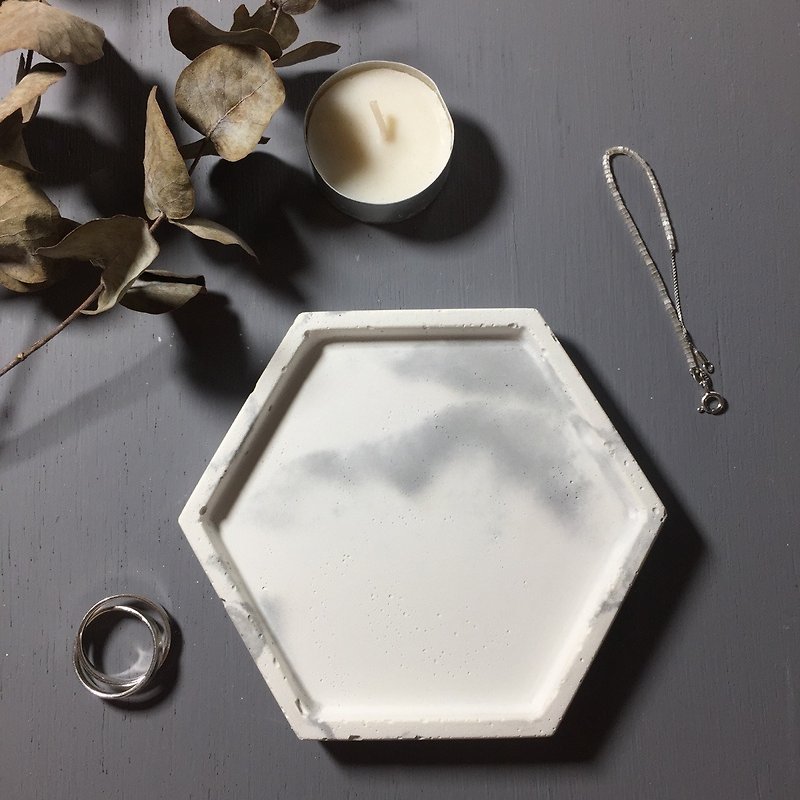 Marble white concrete - hexagon tray as desk organiser or accessories holder - Storage - Cement White