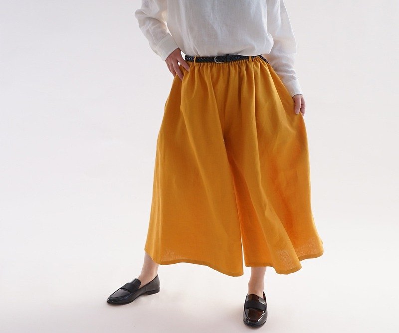 Belgian Linen Wide Scarcho Pants / Indian Yellow b002a-iye2 - Women's Pants - Cotton & Hemp Yellow