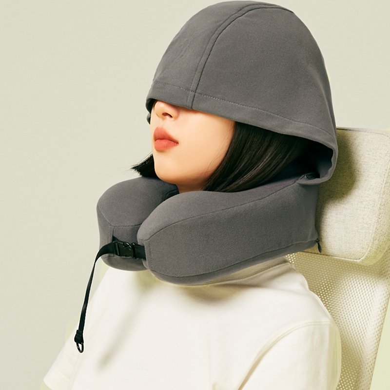 Sleep Easy Snail Portable Memory Foam Hooded Neck Pillow - Neck & Travel Pillows - Polyester Gray