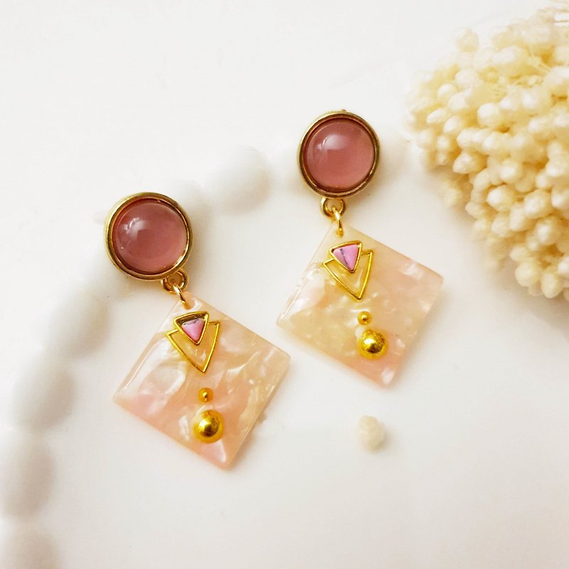 amber. Words of Spring-Clip-on Earrings Pin Earrings Stainless Steel Earrings-Surprise at the end of the year - Earrings & Clip-ons - Plastic Pink