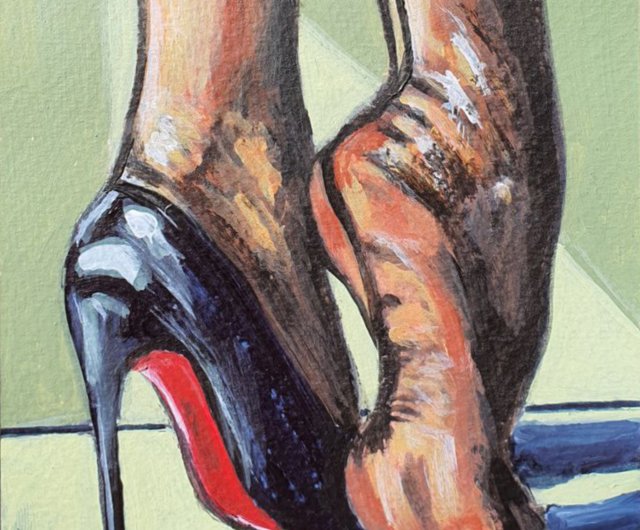 靴の絵ハイヒールオリジナルアートパンストの縫い目黒ストッキング美脚