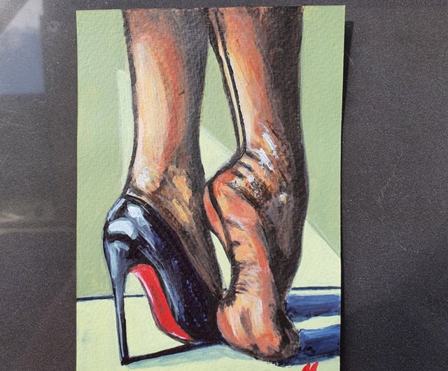 靴の絵ハイヒールオリジナルアートパンストの縫い目黒ストッキング美脚