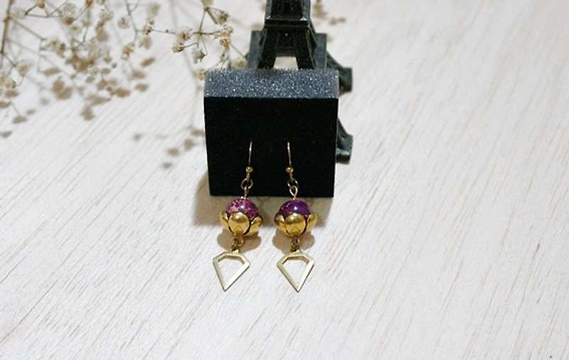 Bronze natural stone * purple * X - hook earrings - Earrings & Clip-ons - Gemstone Purple