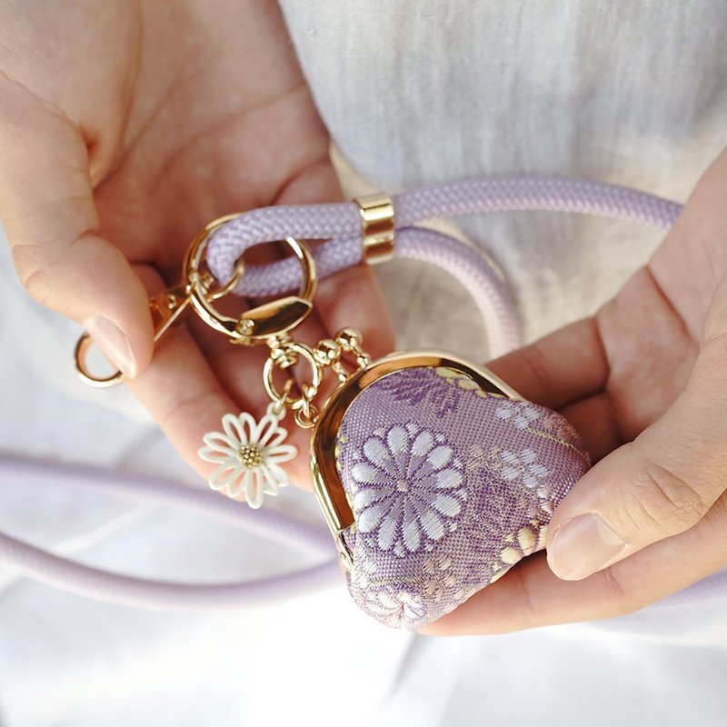 Nishijin Weaving/Kinyu Nishiki Weaving Mini Kiss Lock Bag-Purple Flower/Mobile Phone Lanyard Combination - อุปกรณ์เสริมอื่น ๆ - โลหะ 