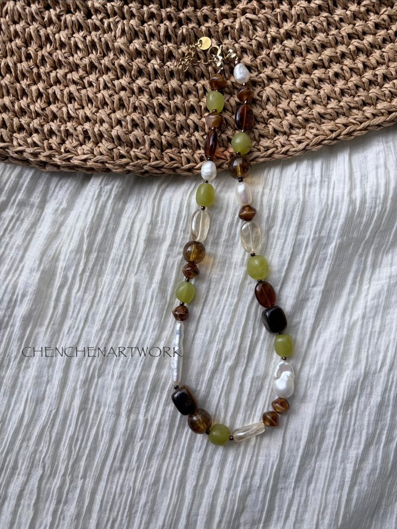 秋果琥珀 串珠 手作 串珠項鍊 珍珠項鏈 - 項鍊 - 其他材質 咖啡色