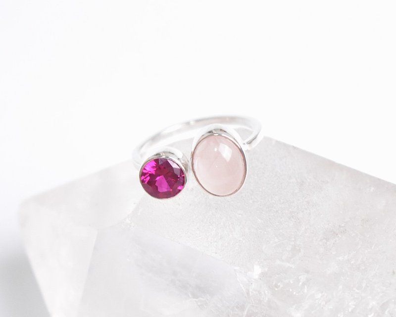 rose quartz and ruby silver ring - แหวนทั่วไป - เครื่องเพชรพลอย สึชมพู