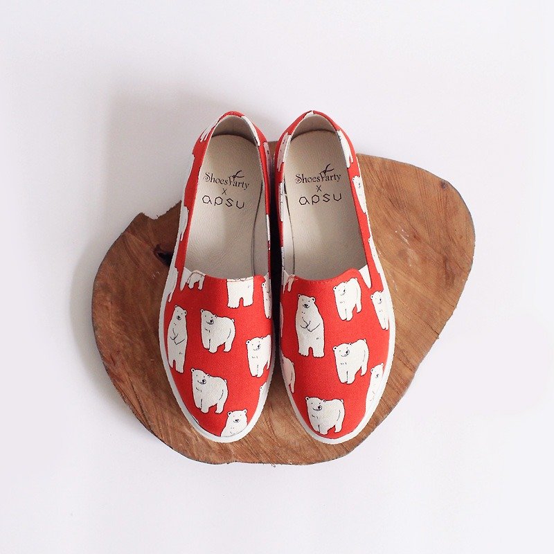 Courteous smile thicker casual shoes casual shoes / handmade custom / Japanese fabric / M2-17369F - รองเท้าลำลองผู้หญิง - ผ้าฝ้าย/ผ้าลินิน สีแดง