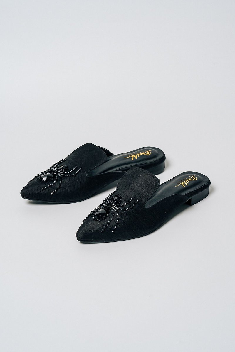 Black Spider Handicrafts Embroidered Mules - Silk and Sheep Leather Mules