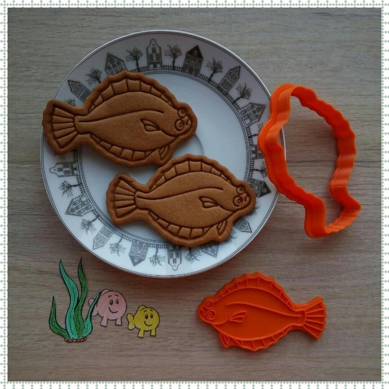 Cookie Cutter Flounder Fish. Stamp and Cutter - อาหาร/วัตถุดิบ - พลาสติก 