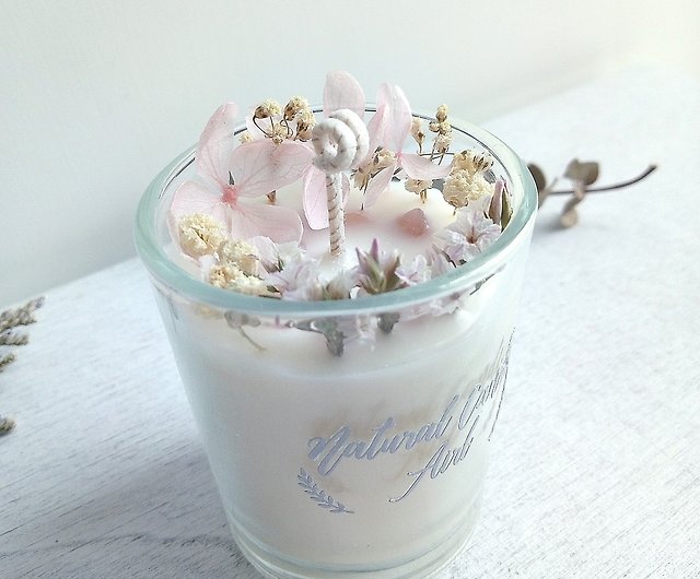 Dried flower candles in glass, Natural Soywax Candle