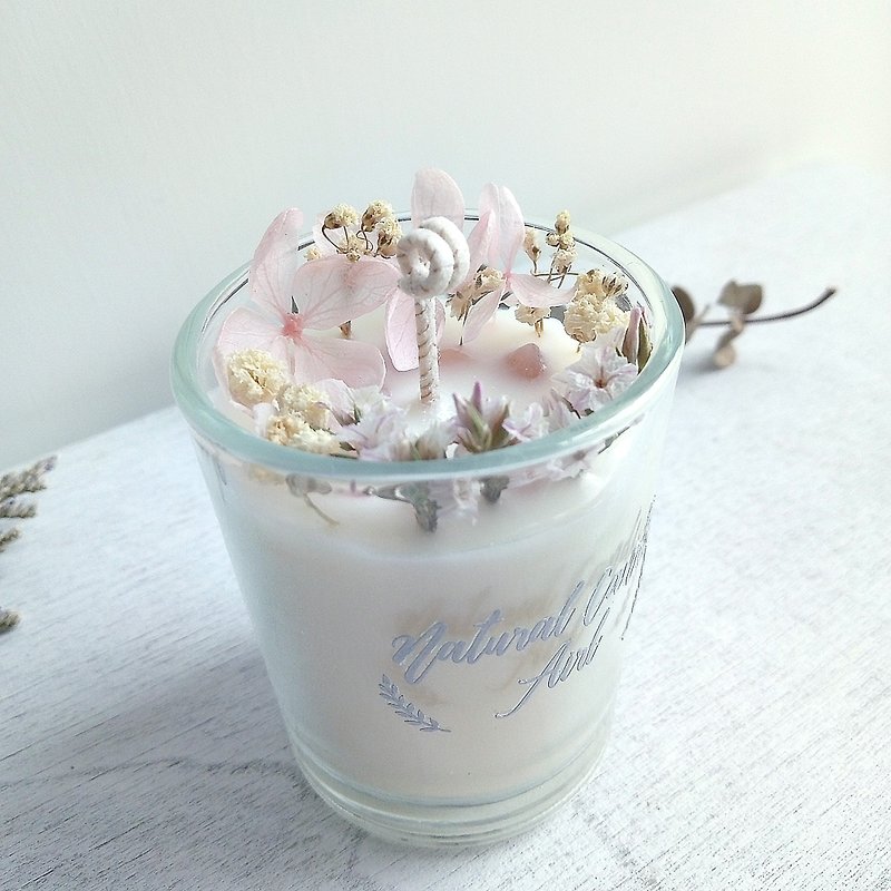 Dried flower candles in glass | Natural Soywax Candle | birthday gift - Candles & Candle Holders - Glass Pink