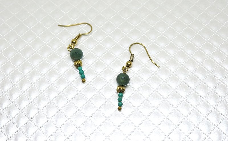 Bronze natural stone * X * Green Desert - hook earrings - Earrings & Clip-ons - Gemstone Green