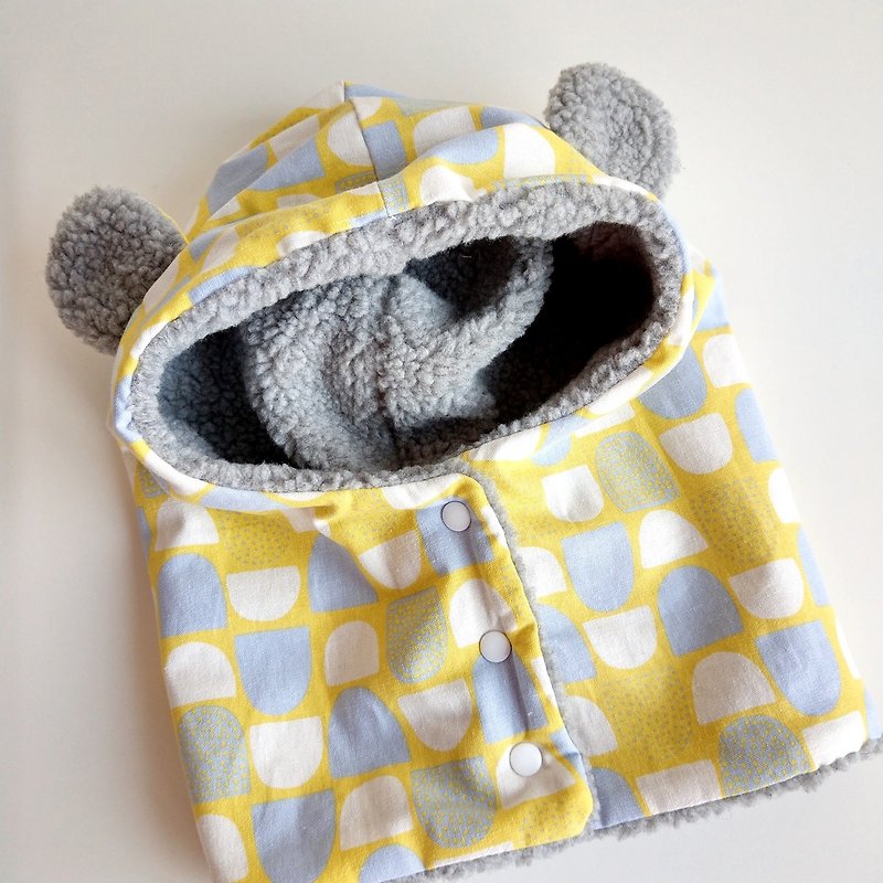 熊帽 - 黃色灰半圓 - 嬰兒帽子/髮帶 - 棉．麻 
