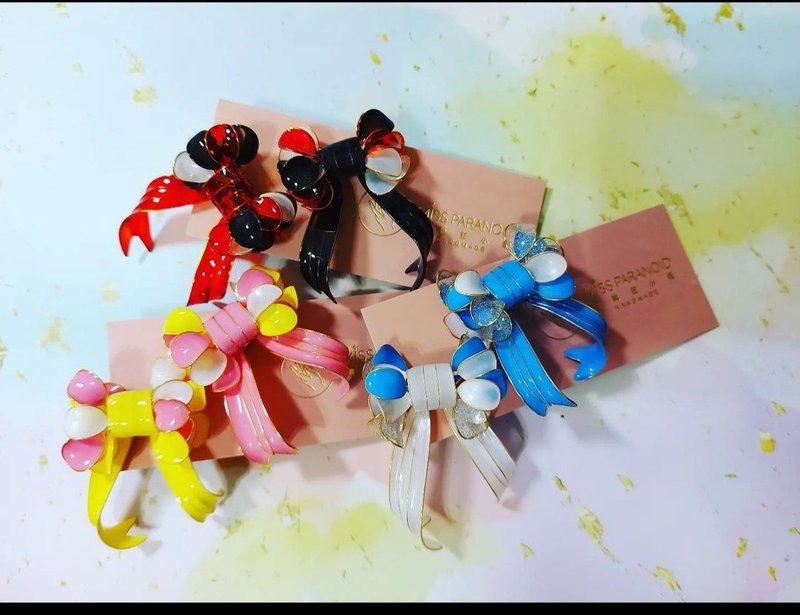 配色蝴蝶結 樣品 - 耳環/耳夾/耳骨夾 - 樹脂 多色