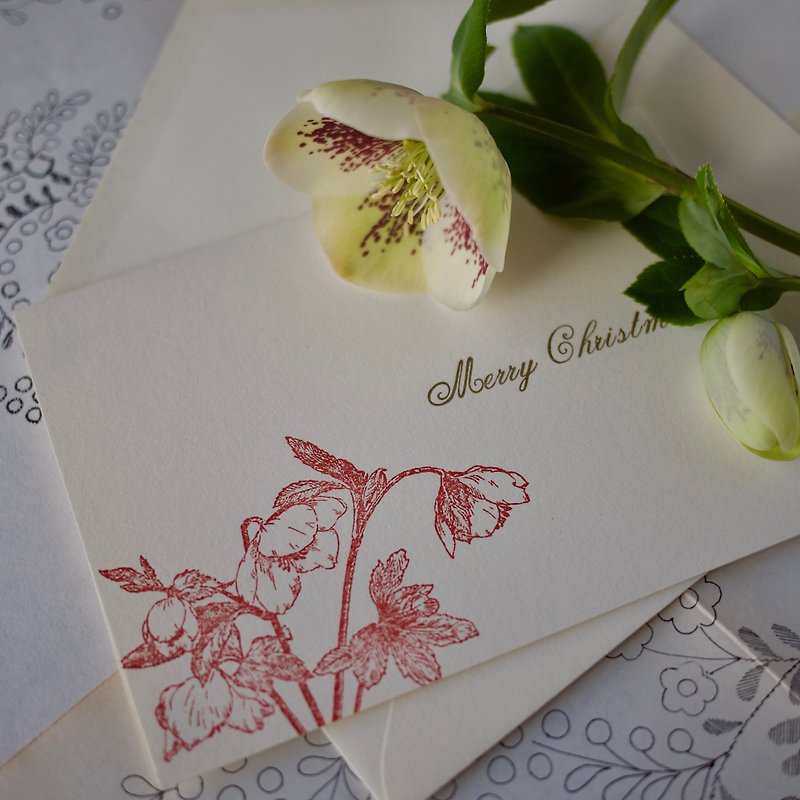 christmas card / christmas rose / 1card and 1envelope / letterpress printing - การ์ด/โปสการ์ด - กระดาษ 